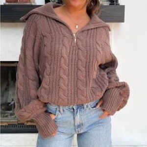 Cozy Brown Cable Knit Sweater